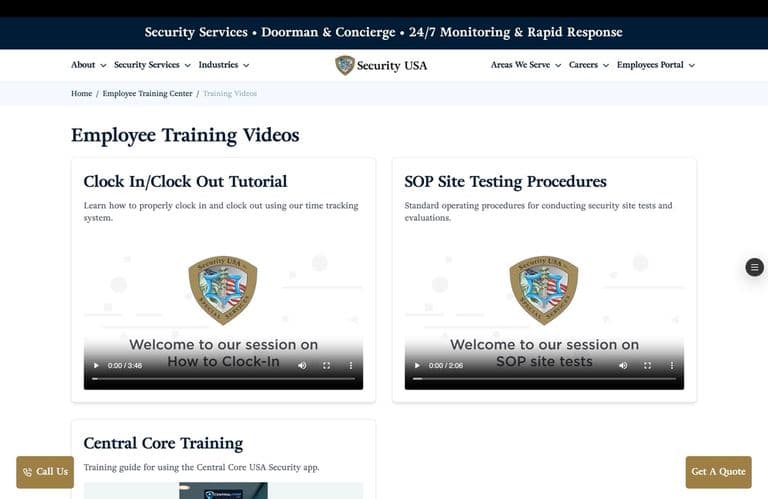 Training Videos Page